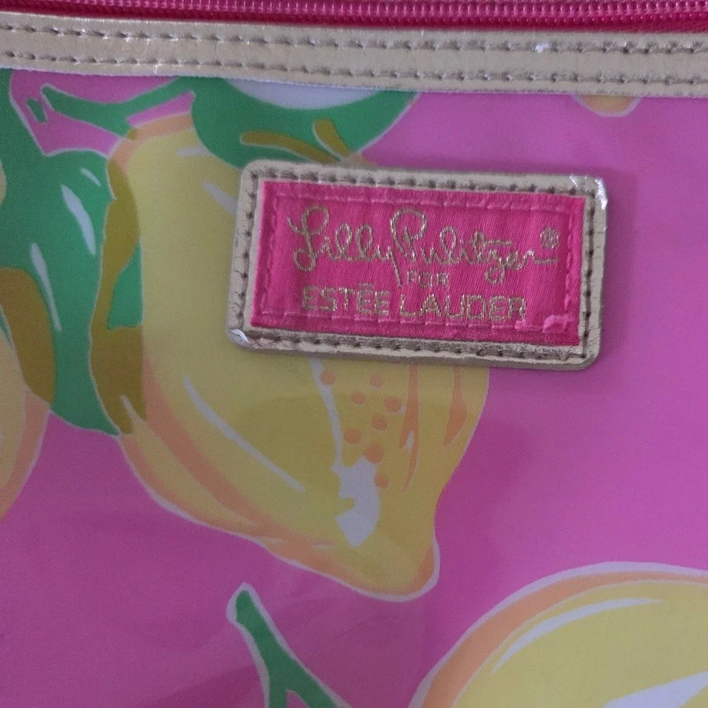 Lilly Pulitzer Estee Lauder Pink Lemon Print Vinyl Makeup Bag Cosmetic Pouch‎